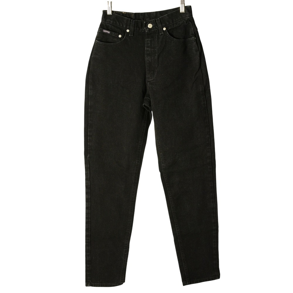 90s Vintage Black High Waist Tapered Leg Jeans Womens 2 Black Riders Denim Long - Picture 5 of 9